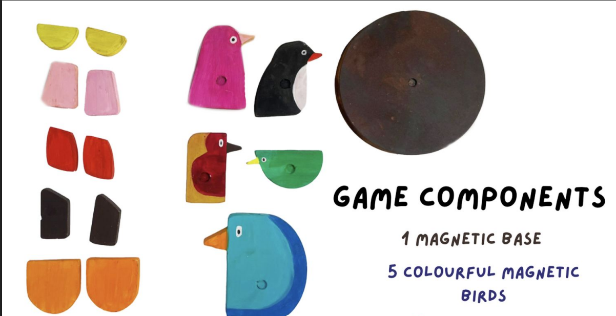 Wooden birds and a round wooden base